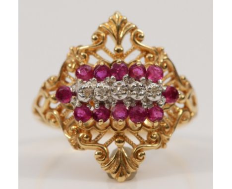 A 4ct gold ruby and diamond dress ring, P, 3.8gm 