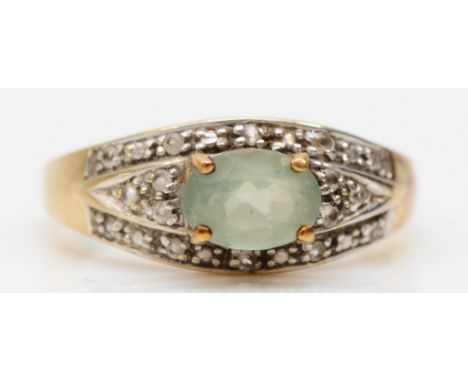 A 9ct gold tourmaline and diamond dress ring, N, 2.6gm 