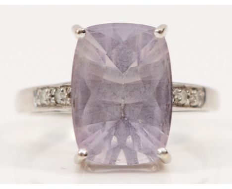 A 9ct white gold amethyst and diamond dress ring, claw set, Q, 4.6g 