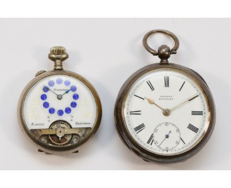 Pexton, Beverley, a silver English Lever pocket watch,. Birmingham 1899 and a silver plated Hedomas eight day fob watch with 