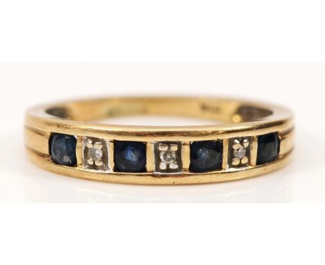 A 9ct gold sapphire and diamond half eternity ring, K, 1.8g 
