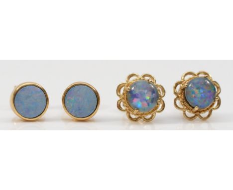 Two pairs of 9ct gold and opal triplet ear studs, 3gm 