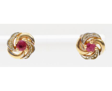 A pair of 9ct gold ruby and diamond stud earrings, 0.9g 