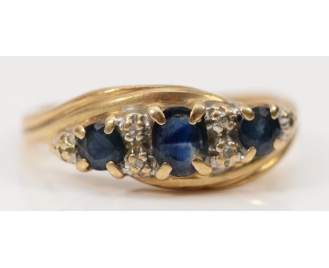 A 9ct gold sapphire and diamond ring, J, 2.2g 