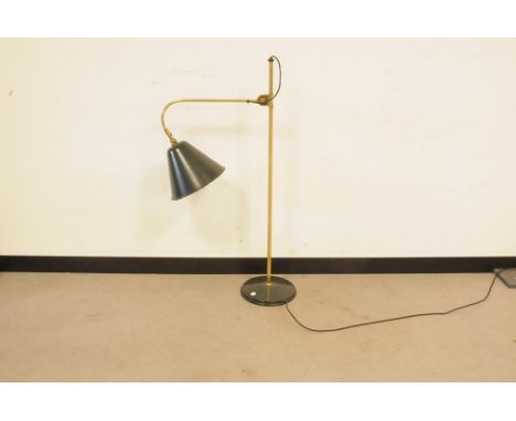 A modern adjustable floor lamp, brass with green shade, 105cm high 