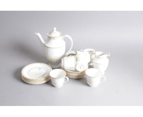 A Royal Doulton porcelain white Nile pattern dinner and coffee for six, dinner plates, dessert plated, coffee pot, milk jug, 