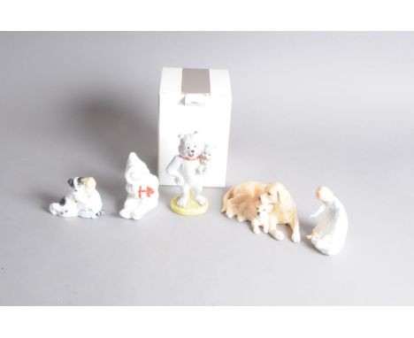 Five Royal Doulton porcelain figures, HN3397 Let's Play, HN3935 Best Friends, HN4427 Baby's First Christmas, Spike &amp; Tike