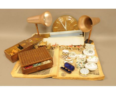 A mixed lot of collectables, including a set of three coral dress studs in a case, a Coronation coach by Johillco, a George V