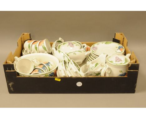 A modern Villeroy &amp; Boch Amapal pattern tea and soup service, with cups and saucers, milk jug, soup bowls and more, dishw