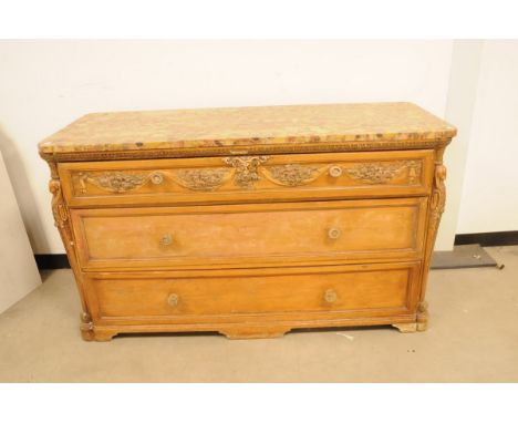 A large mid 19th century Italian commode, 93cm high, 61cm deep and 160cm wide, three long drawers within nicely carved base h