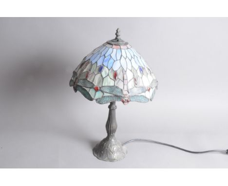 A modern brass and glass lamp, in the style of Tiffany, 50cm 
