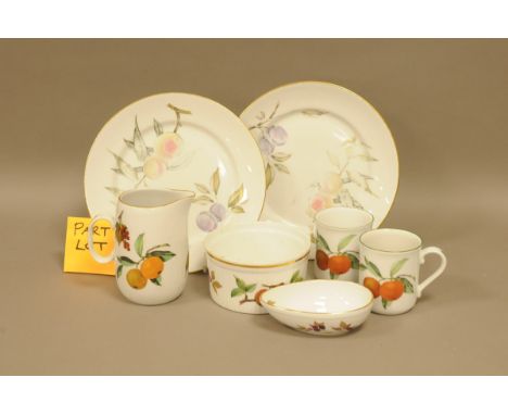 A collection of Royal Worcester porcelain Evesham pattern dinner service items, some items worn and damaged, including dinner