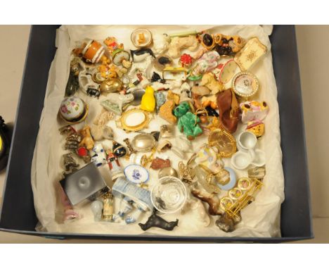 A good collection of small and miniature collectables, including teddy bear related items such as two small silver boxes, a s