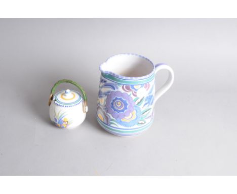 A Carter Stabler Adams Poole pottery jug, 17cm, together with a Poole Pottery mustard pot and cover, chipped (3) 