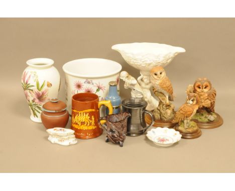 A group of ceramics and other collectables, including three Country Artists owls, one with broken ear, a Sylvac white pottery