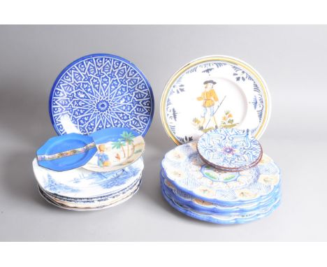 A collection of 17 ceramic plates, some Majolica and some transfer printed 
