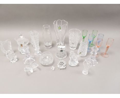A group of glassware, together with an assortment of clear cut glass and cut glass style, some from Edinburgh, ornamental gla