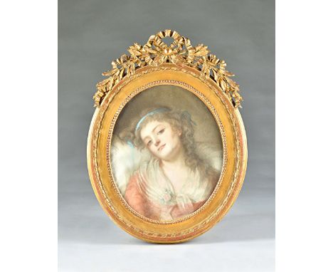 Circle of Jean Marc Nattier, Portrait of Comtesse Grabonska, pastel, inscribed on reverse, oval, 52cm x 44cm. Illustrated.