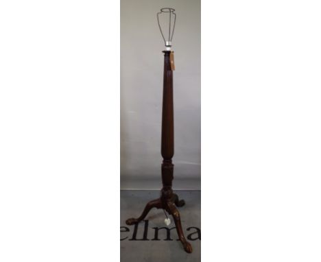 A Victorian mahogany standard lamp on fluted column and ball and claw feet, 149cm high. 