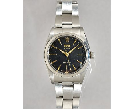 A Rolex Oyster Royal Precision steel gentleman's bracelet wristwatch, the signed black dial with gilt baton numerals, gilt ha