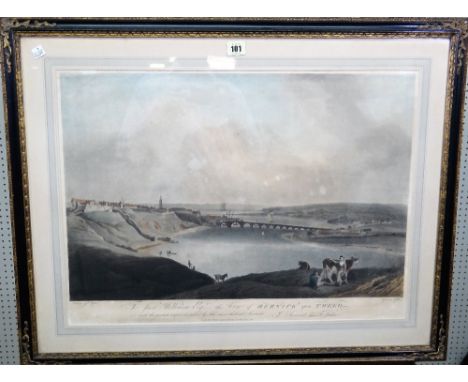 After C. Calton, View of Berwick upon Tweed; View of the Town and Bridge at Berwick, two aquatints by Jukes, with hand colour