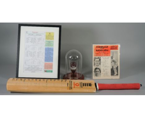 CRICKET MEMORABILIA:  a group of four collectables, includes  a signed, full size cricket bat, England v South Africa, Nat We