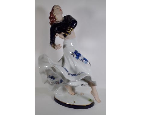 A 20th century Czechoslovakian ceramic figure of a dancing lady, 60cm high.