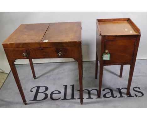 A late 18th century gentleman's wash stand, 70cm wide, and a 19th century mahogany tray top commode, 36cm wide, (2). 