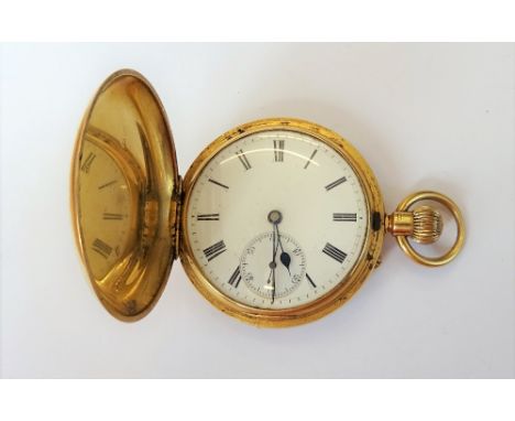 An 18ct gold cased, keyless wind, hunting cased gentleman's pocket watch, the gilt three quarter plate jewelled lever movemen
