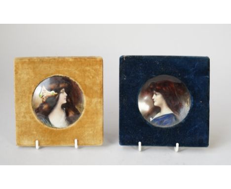 After Jean Jacques Henner (1829-1905) a pair of enamel on copper miniatures, late 19th century, depicting two Art Nouveau fem