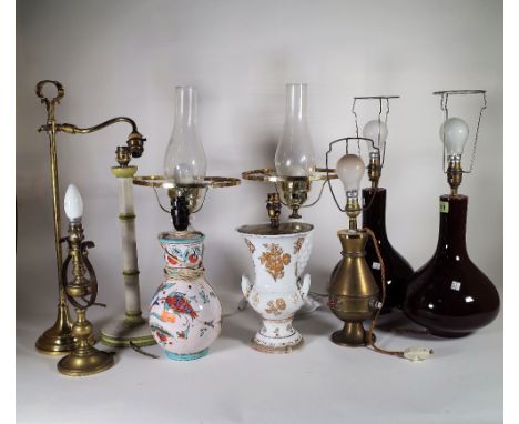 A group of five pairs of 20th century decorative table lamps, including brass and ceramic examples, (5 pairs).