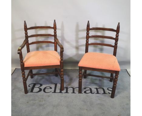 A set of eight 20th century oak ladder back dining chairs, to include two carvers, (8). 