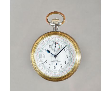 An Omega gun metal and gilt metal cased, keyless wind, openfaced centre stop seconds, multiple recording pocket watch, with a