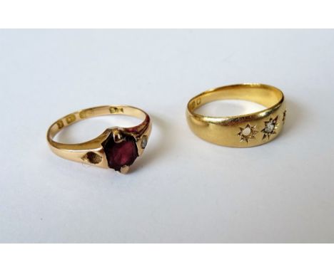 An 18ct gold ring, star gypsy set with a central cushion shaped diamond, (two further gems lacking), Chester 1916, ring size 