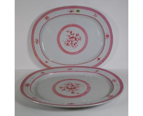 A pair of 19th century Spode pink and white oval serving dishes, (2).