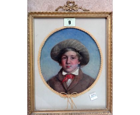 English School (19th century), Portrait of a boy, oil on board, oval, 18.5cm x 16.5cm.