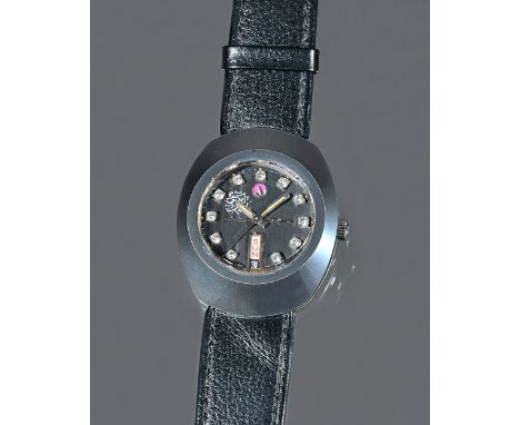 A Rado Diastar ceramic fronted imitating haematite gentleman's wristwatch, the signed black dial with colourless gem set nume