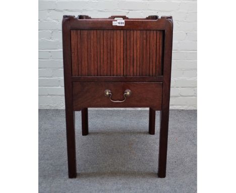 An 18th century style mahogany tray top commode, with tambour panel over drawer, 49cm wide x 79cm high. 