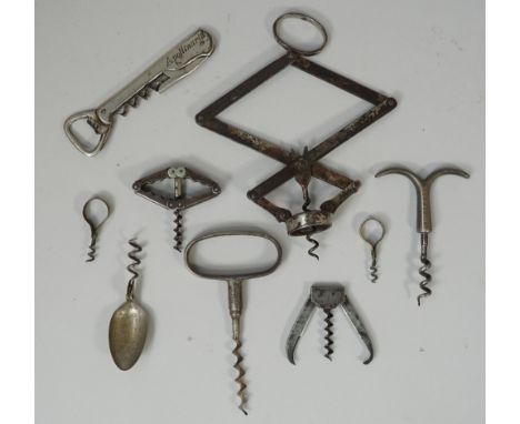A small collection of corkscrews, including; 'The Pullezi' cantilever, a 'Commercial' straight pull, a Belle &amp; Thomson fo