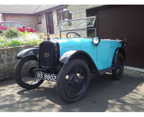 A 1927 Austin Seven Chummy, registration number BS 9802, chassis number A4/5427, Kingfisher blue over black. This charming fo