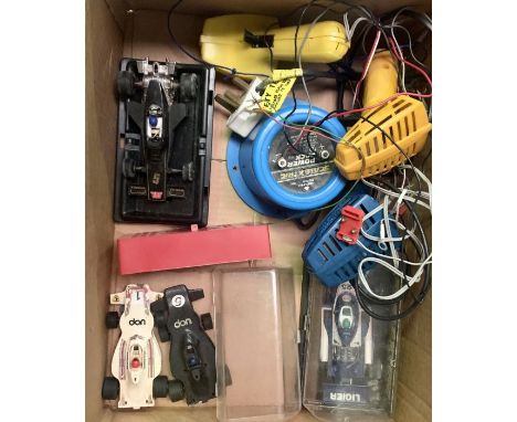 Vintage Scalextric cars, controllers and power pack. A/F
