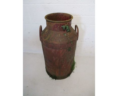 A rustic vintage milk churn stamped with C&amp;G Pride Aux Ltd (Evercreech) - no lid