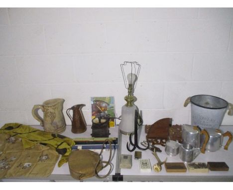 A collection of miscellaneous items including vintage Picquot ware, a mercury dairy thermometer, a slide rule, two Jacqmar sc