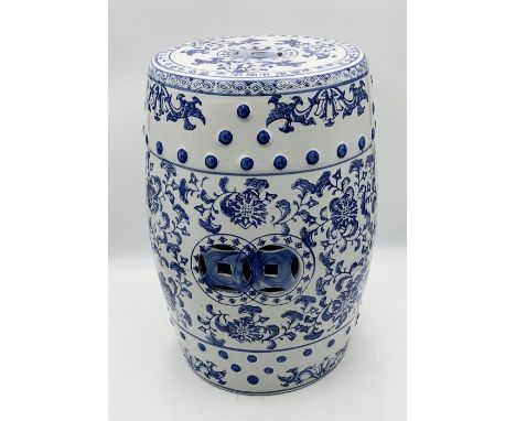 A 20th century Chinese blue and white porcelain stool