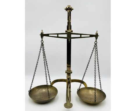 A set of vintage brass scales made by J. Hare Birmingham 