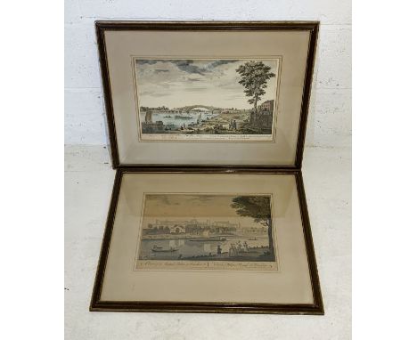 Two framed etchings - "A View of the Bridge over the Thames at Walton Surrey" printed for Robert Wilkinson and "A View of the