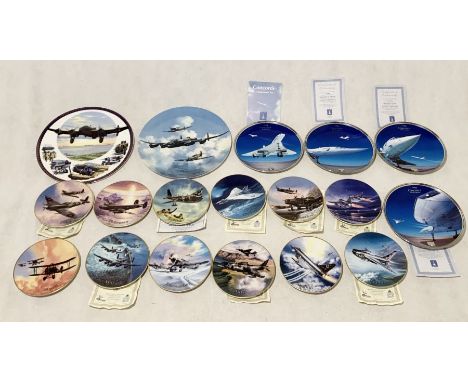 A collection of limited edition plates on the subject of aviation including a set of four Concorde plates, including Coalport
