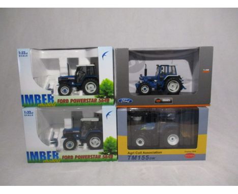 A collection of four boxed die-cast model tractors (1:32 scale) including two Imber Ford Powerstar 5640, Universal Hobbies  F