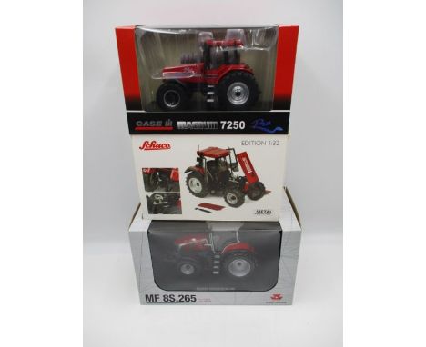 Three boxed die-cast model tractors (all 1;32 scale) including a Replicagri Case III Magnum 7250 Pro, Massey Ferguson 8S.265 