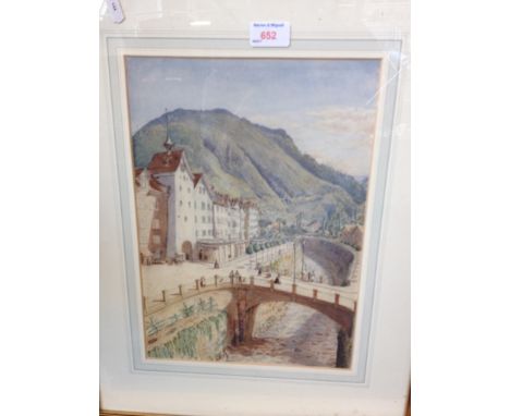 CONTINENTAL TOWN WATERCOLOUR 36CM X 25CM   R